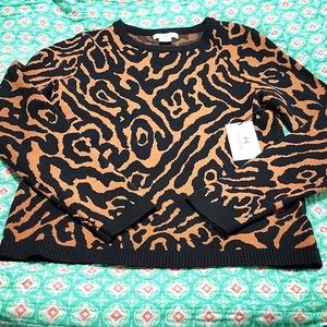 H by Halston Black and Tan Abstract Animal Print Sweater